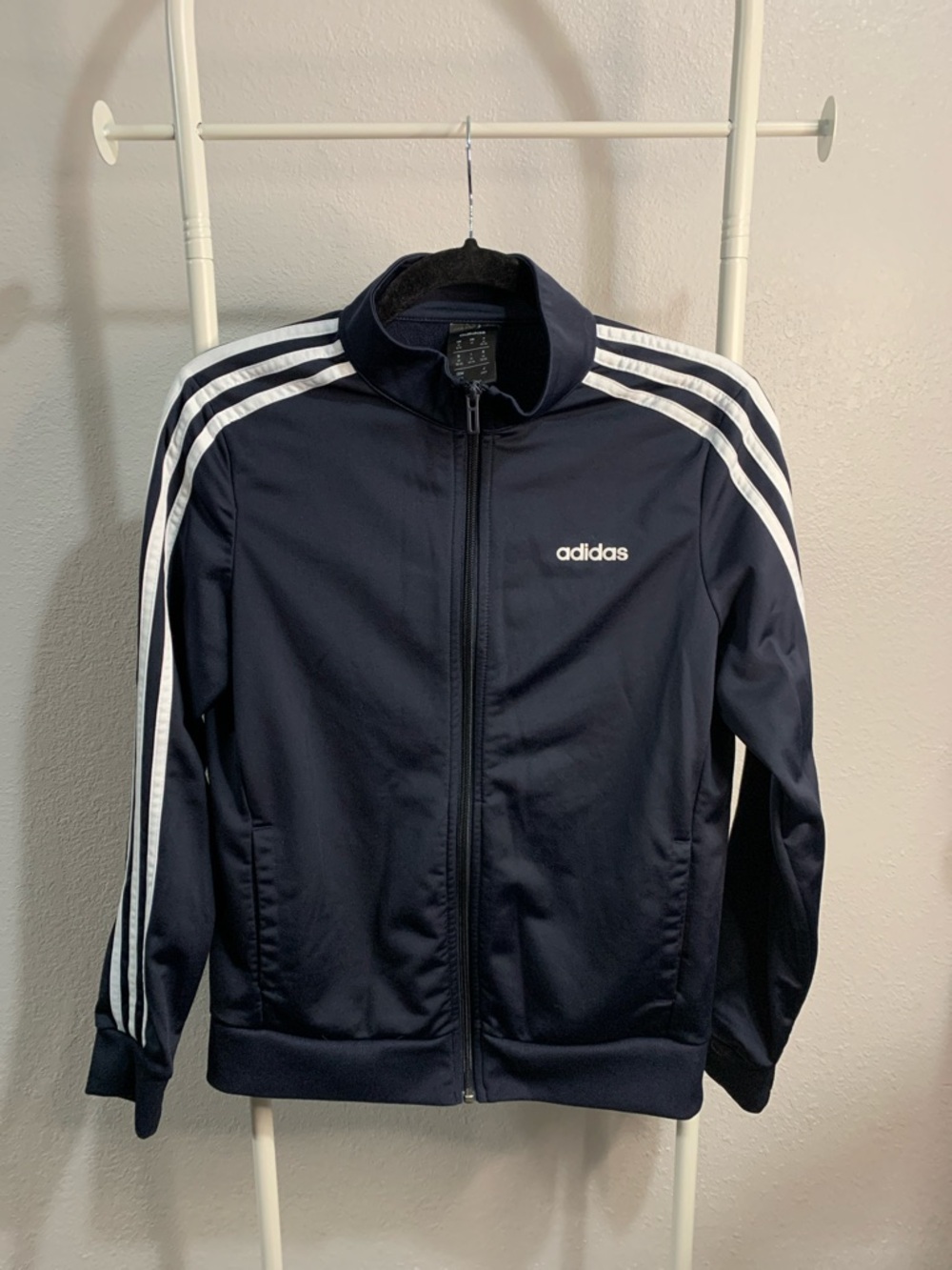 adidas Navy and White Three-Stripe Track Jacket